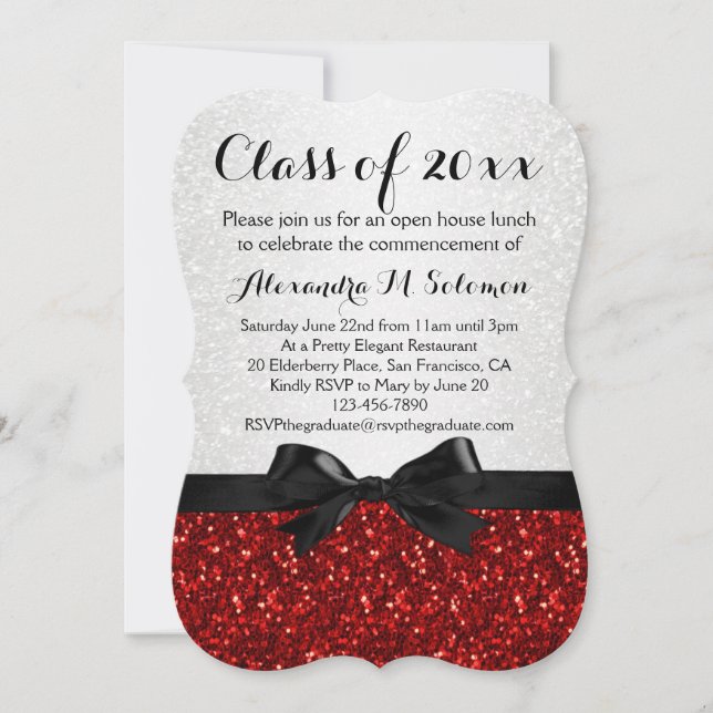 Invitación a graduación en forma de Bow rojo/blanc (Anverso)