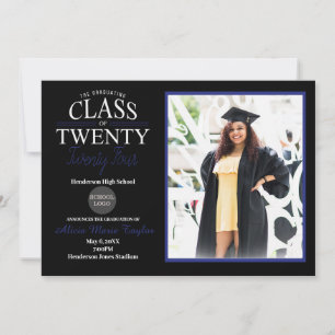Invitación a graduación en negro y azul con foto