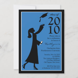 Invitación a graduación en negro y azul de moda