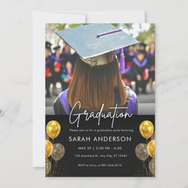 Invitación a graduación en negro y oro (Anverso)
