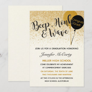 Invitación a graduación en negro y oro