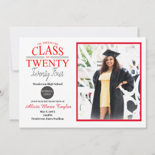 Invitación a graduación en negro y rojo con foto