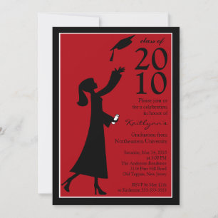 Invitación a graduación en rojo y negro de moda