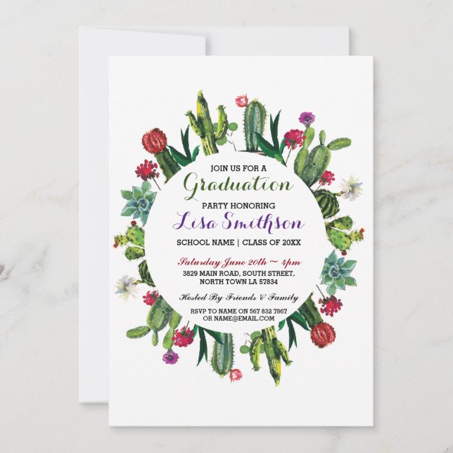 Invitación a graduación Fiesta Fiesta Cactus Invit (Anverso)