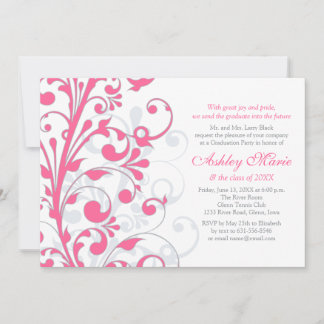 Invitación a graduación floral rosa y blanca