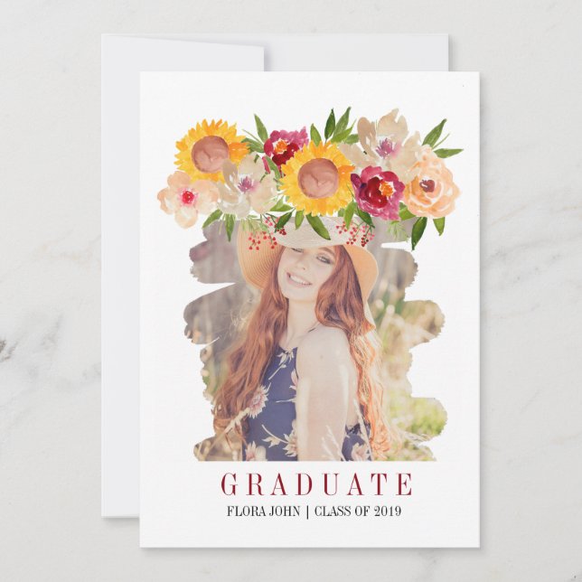 Invitación a graduación floral rústica de girasol (Anverso)