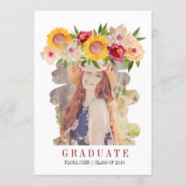 Invitación a graduación floral rústica de girasol