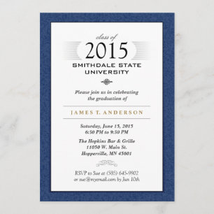 Invitación a graduación formal en azul y blanco de