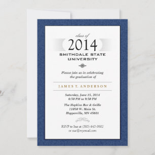 Invitación a graduación formal en blanco y azul de