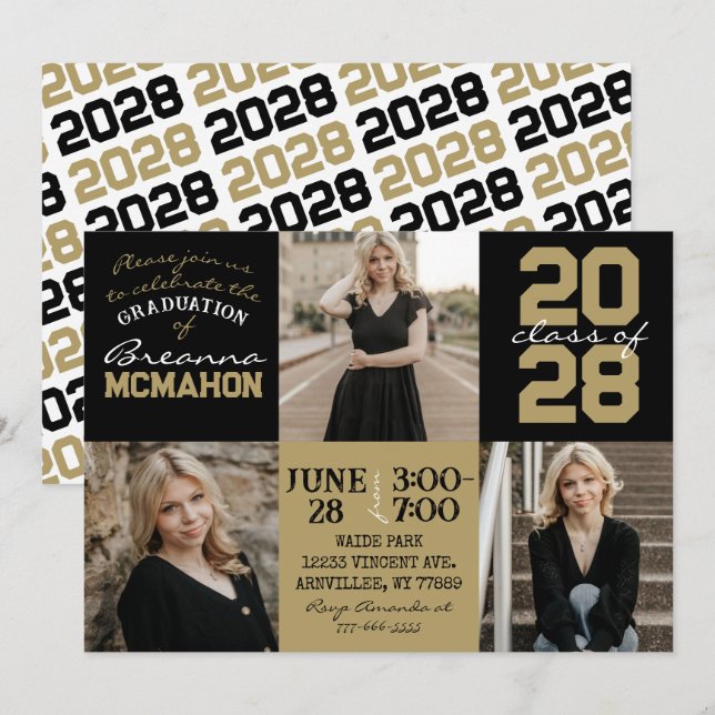 Invitación a graduación fotográfica Black & Bronze (Anverso / Reverso)