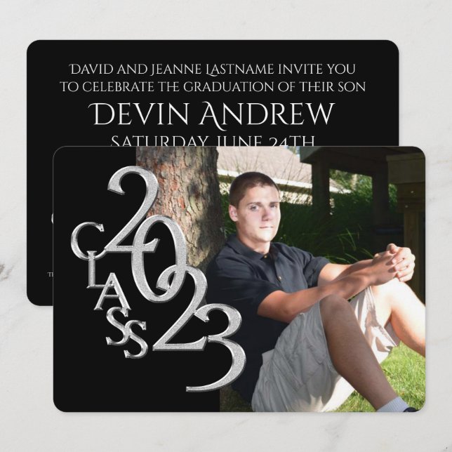 Invitación a graduación fotográfica Classic Black  (Anverso / Reverso)