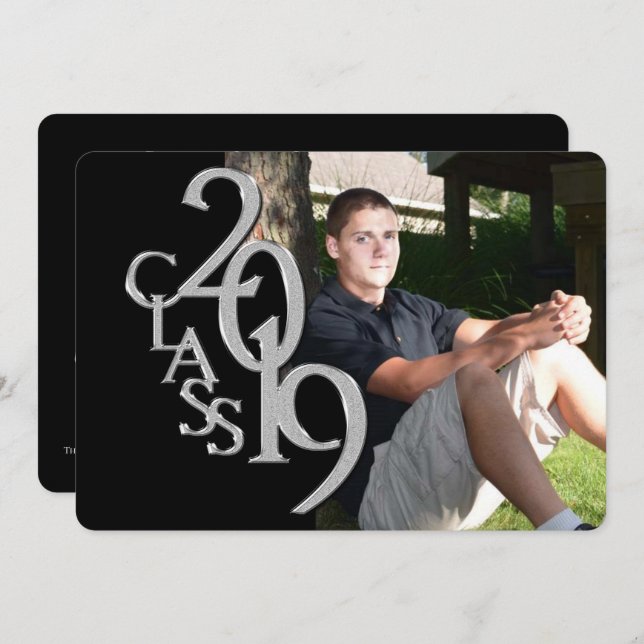 Invitación a graduación fotográfica Classic Black  (Anverso / Reverso)