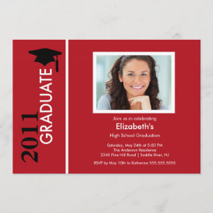 Invitación a graduación fotográfica de color rojo 