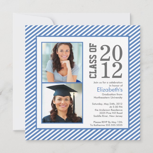 Invitación a graduación fotográfica de franjas azu (Anverso)