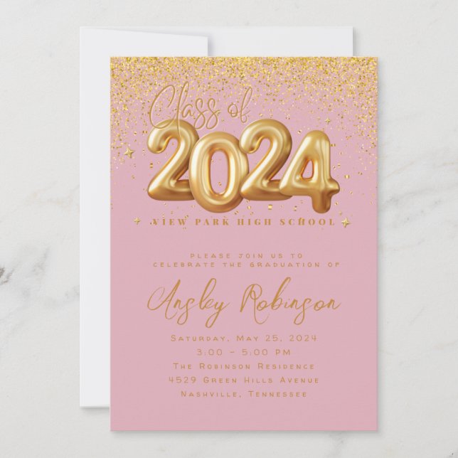 Invitación a graduación Gold and Pink 2024 (Anverso)