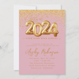 Invitación a graduación Gold and Pink 2024