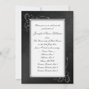 Invitación a graduación gótica en blanco y negro