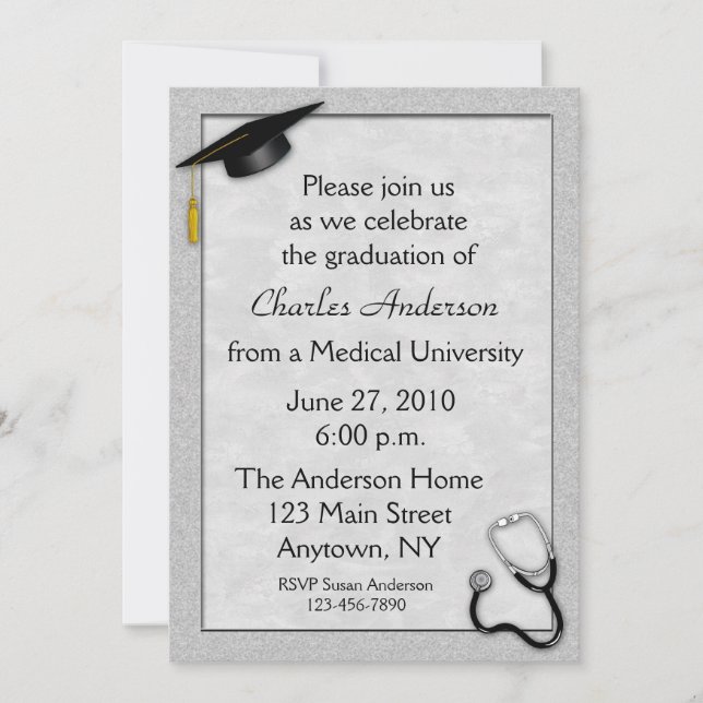 Invitación a graduación gris médica (Anverso)