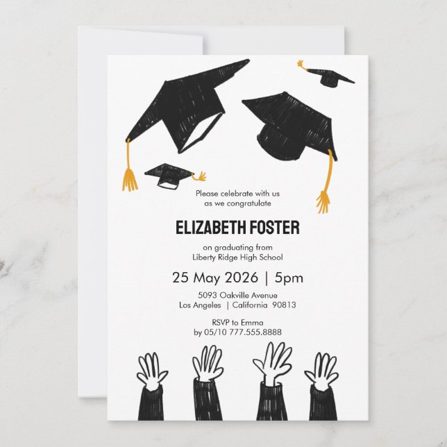 Invitación a graduación ilustrada a mano (Anverso)