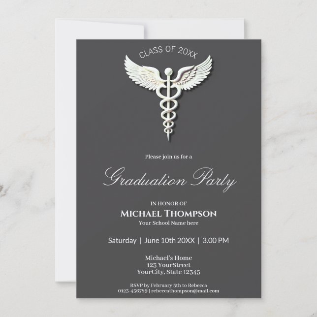 Invitación a graduación médica de Caduceus para li (Anverso)