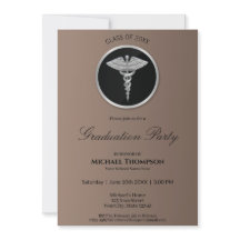 Invitación a graduación médica de Caduceus platead