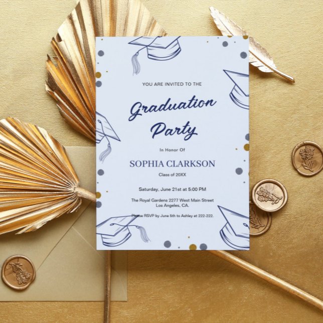 Invitación a graduación Minimalista azul y oro (Subido por el creador)