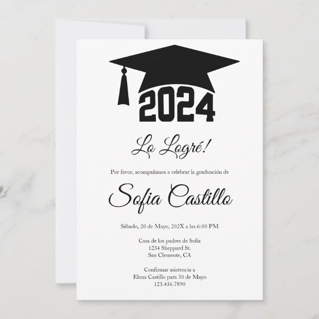 Invitación a graduación minimalista negra (Anverso)