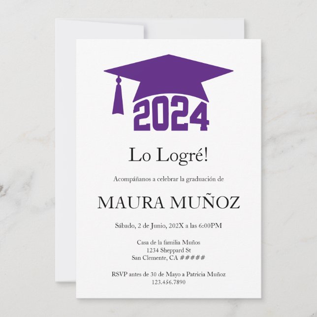 Invitación a graduación minimalista púrpura (Anverso)