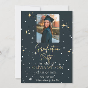 Invitación a graduación moderna en negro y amarill