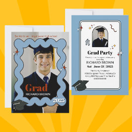 Invitación a graduación ondulada de retro azul cla