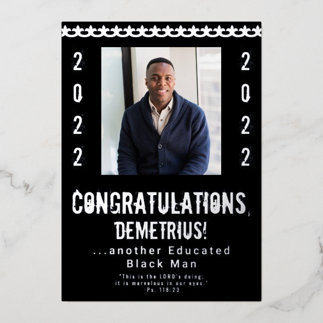 Invitación a graduación para hombre negro educado  (Anverso)