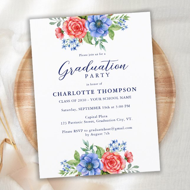 Invitación a graduación patriótica de flor azul ro (Subido por el creador)