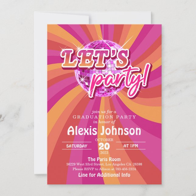 Invitación a graduación por disco (rosado) (Anverso)