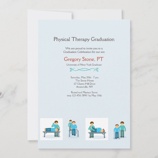 Invitación a graduación por terapia física (macho) (Anverso)