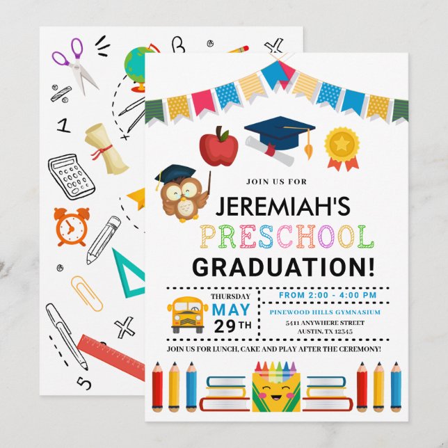 Invitación a graduación preescolar (Anverso / Reverso)