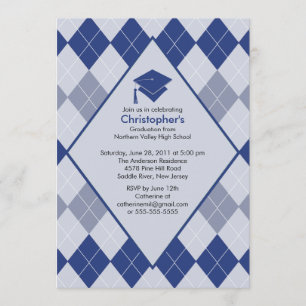 Invitación a graduación Preppy Blue Argyle