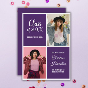 Invitación a graduación púrpura de fotografía mode