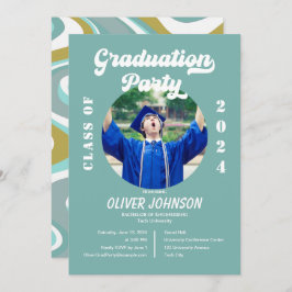 Invitación a graduación Retro Funky Blue y Gold