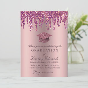 Invitación a graduación rosa del Rosa de goteo pur