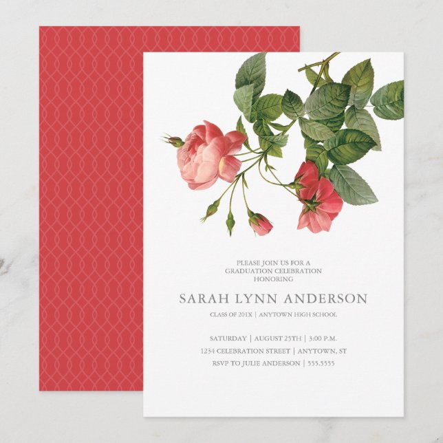 Invitación a graduación rosa pálido (Anverso / Reverso)