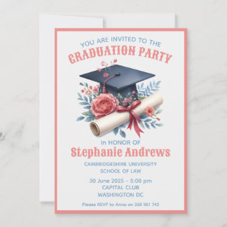 Invitación a graduación rosa y azul