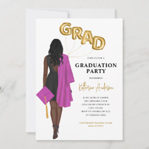 Invitación a graduación rosada afroamericana