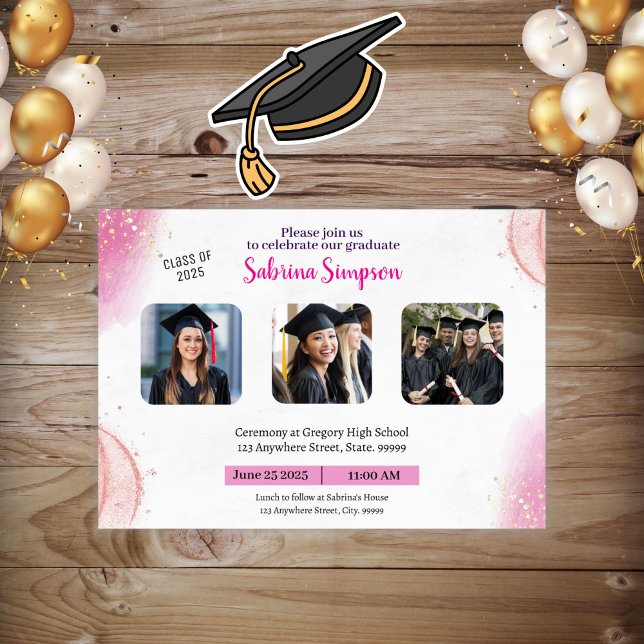 Invitación a graduación rosada del chica (Subido por el creador)