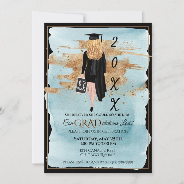 Invitación a graduación Sonido de piel clara femen (Anverso)