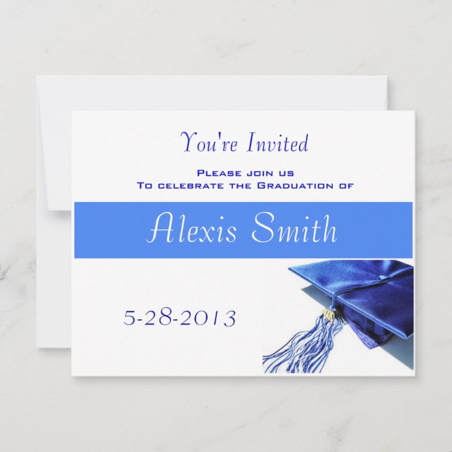 Invitación a graduación - Tapón azul y Tassel (Anverso)