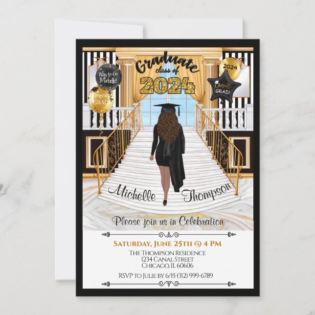 Invitación a graduación Tono de piel med hispánico (Anverso)