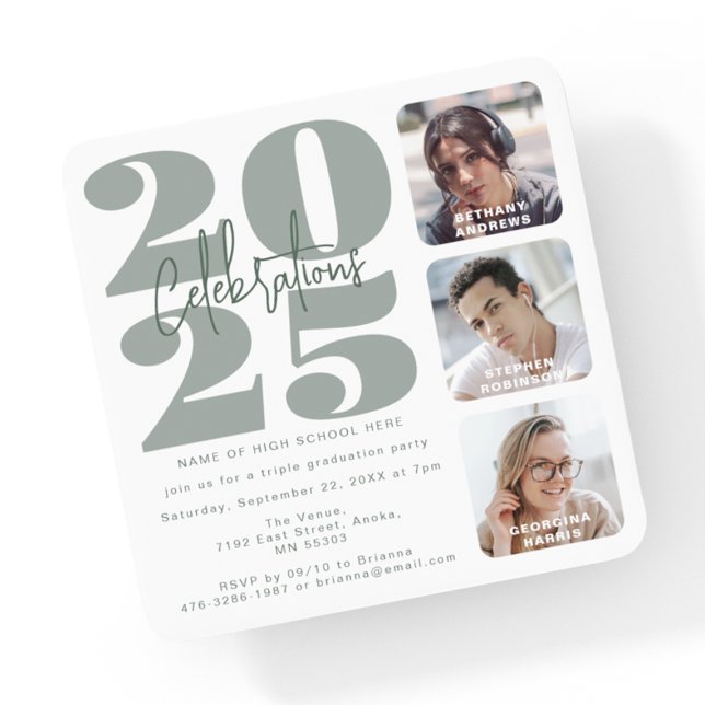 Invitación a graduación triple de foto verde de Sa (Subido por el creador)