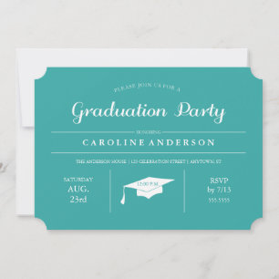 Invitación a graduación verde azulada de Moda mode