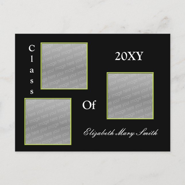 Invitación a graduación verde de TRIPLE FOTO (Anverso)