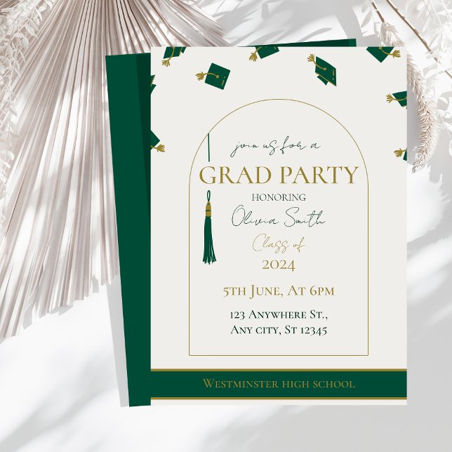 Invitación a graduación verde moderna | PERSONALIZ (Subido por el creador)